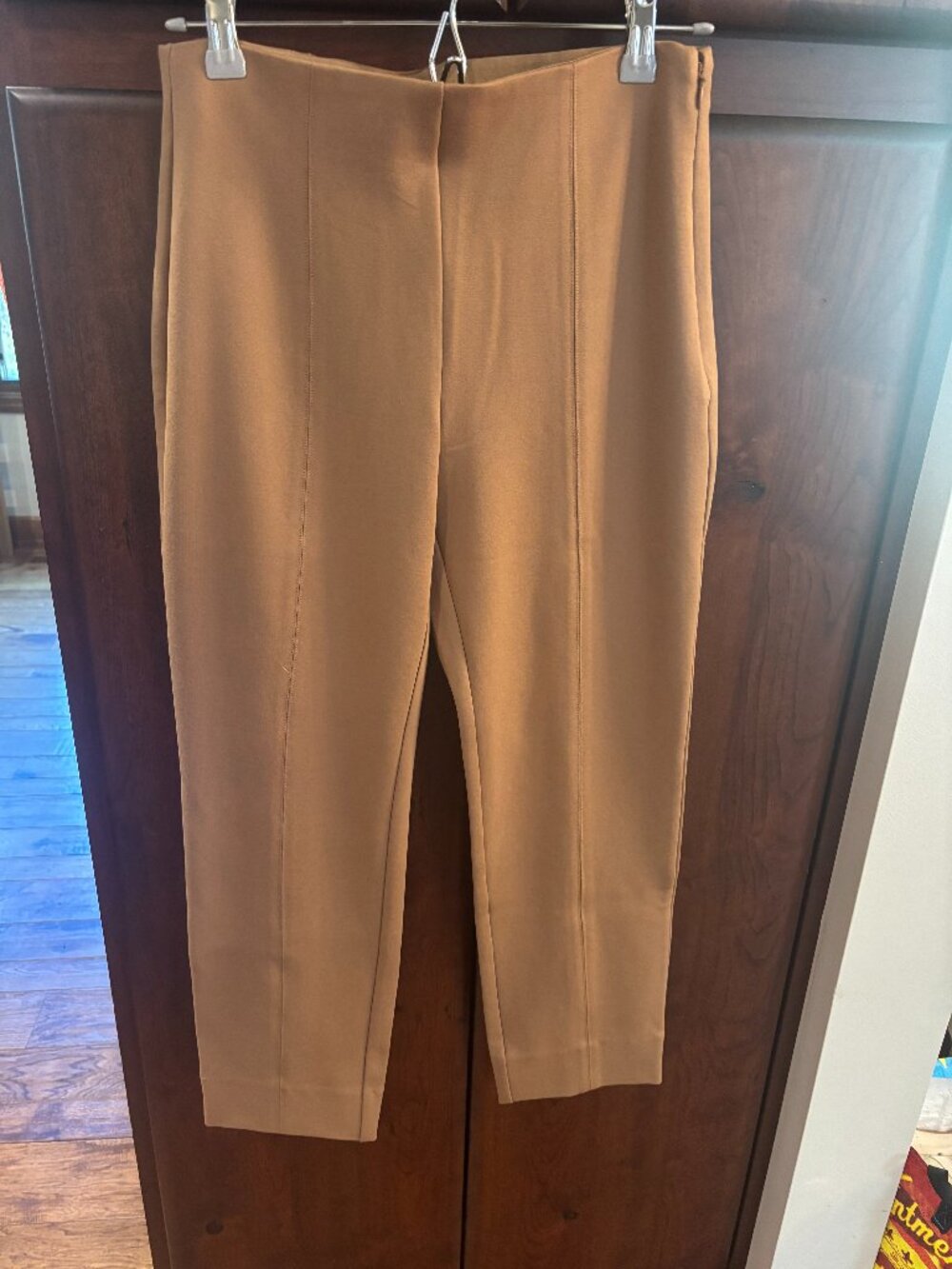 Quince Ultra-Stretch Ponte Pintuck Ankle Pants Size M Pecan Brown